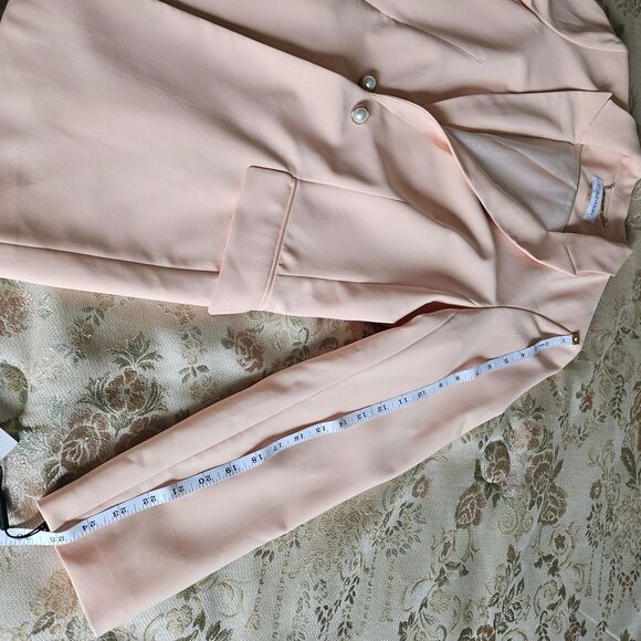 Calvin Klein Faux Pearl Button Open Front Blazer Peach Size 14 NWT - Picture 6 of 10